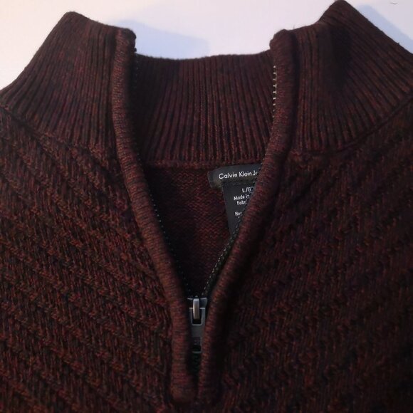 Calvin Klein Men's 1/4 Zip Regular Fit Burgundy Sweater - Picture 7 of 9